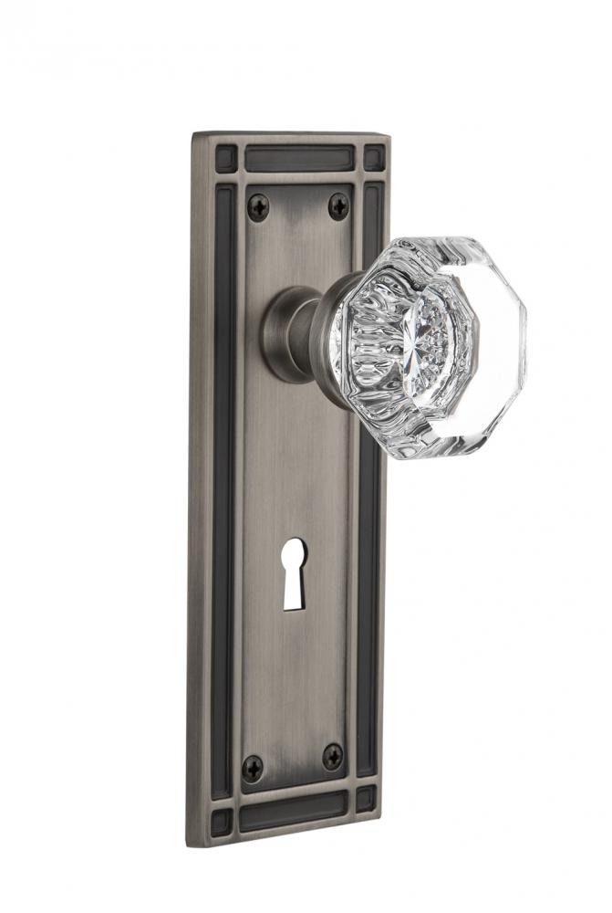 Nostalgic Warehouse Mission Plate with Keyhole Privacy Waldorf Door Knob in Antique Pewter