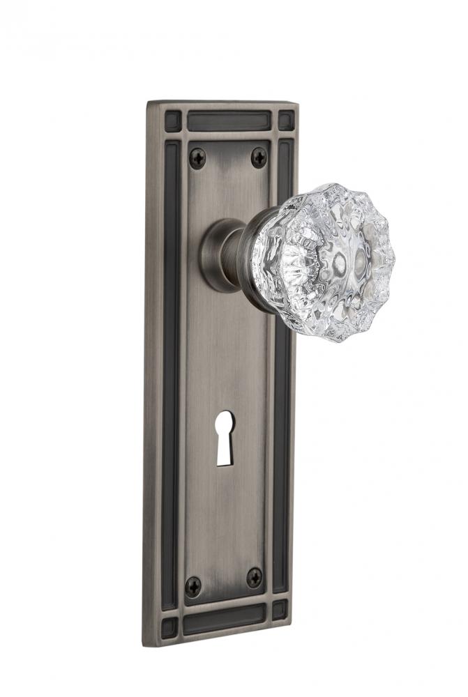 Nostalgic Warehouse Mission Plate Interior Mortise Crystal Glass Door Knob in Antique Pewter