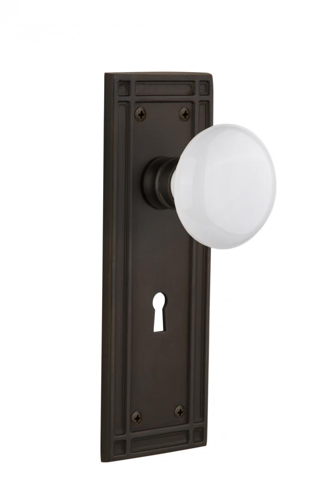 Nostalgic Warehouse Mission Plate Interior Mortise White Porcelain Door Knob in Oil-Rubbed Bronze