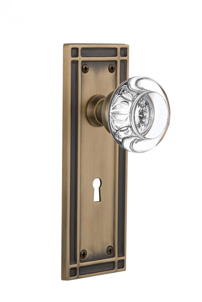 Nostalgic Warehouse Mission Plate Interior Mortise Round Clear Crystal Glass Door Knob in Antique