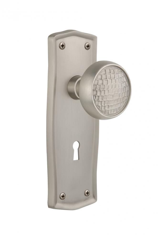 Nostalgic Warehouse Prairie Plate with Keyhole Privacy Craftsman Door Knob in Satin Nickel