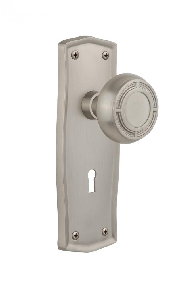 Nostalgic Warehouse Prairie Plate with Keyhole Passage Mission Door Knob in Satin Nickel