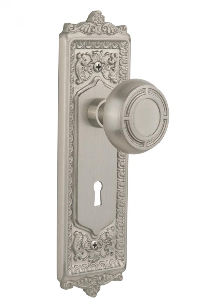 Nostalgic Warehouse Egg & Dart Plate Interior Mortise Mission Door Knob in Satin Nickel