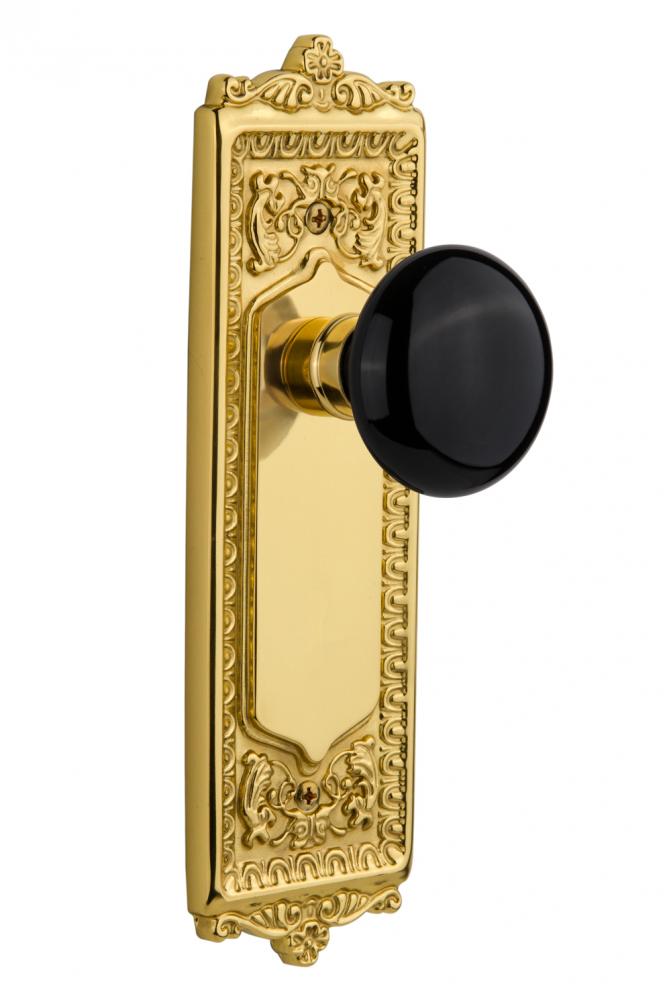 Nostalgic Warehouse Egg & Dart Plate Passage Black Porcelain Door Knob in Unlacquered Brass