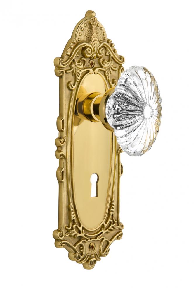 Nostalgic Warehouse Victorian Plate with Keyhole Privacy Oval Fluted Crystal Glass Door Knob in Un