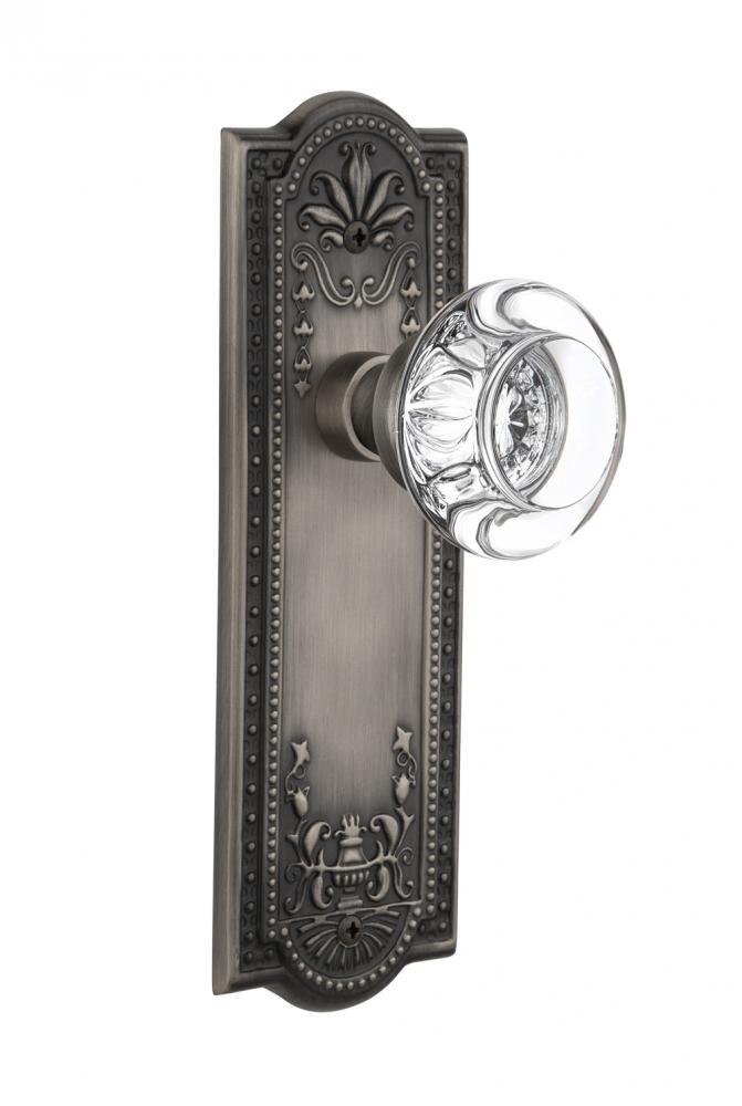 Nostalgic Warehouse Meadows Plate Privacy Round Clear Crystal Glass Door Knob in Antique Pewter