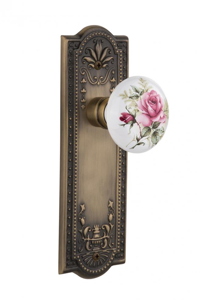 Nostalgic Warehouse Meadows Plate Privacy White Rose Porcelain Door Knob in Antique Brass