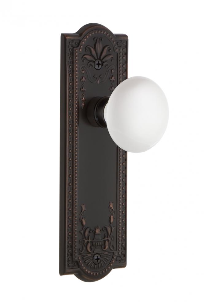 Nostalgic Warehouse Meadows Plate Privacy White Porcelain Door Knob in Timeless Bronze