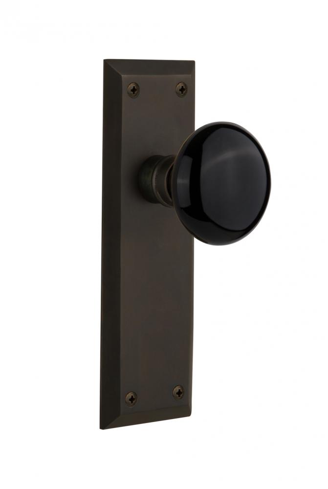 Nostalgic Warehouse New York Plate Privacy Black Porcelain Door Knob in Oil-Rubbed Bronze