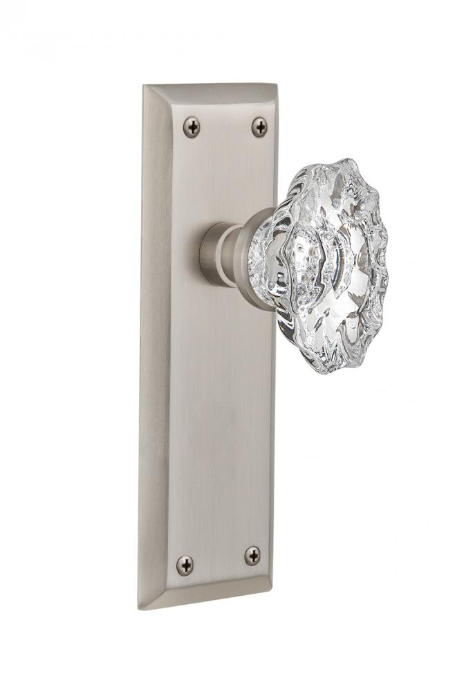 Nostalgic Warehouse New York Plate Privacy Chateau Door Knob in Satin Nickel