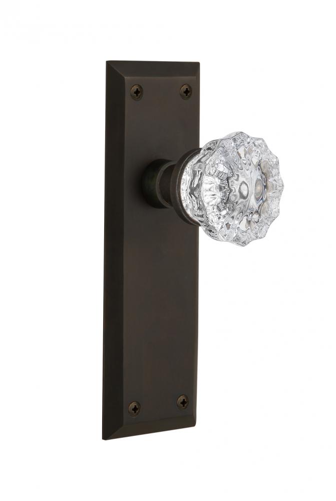 Nostalgic Warehouse New York Plate Privacy Crystal Glass Door Knob in Oil-Rubbed Bronze