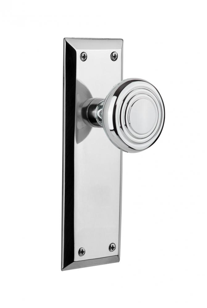 Nostalgic Warehouse New York Plate Privacy Deco Door Knob in Bright Chrome
