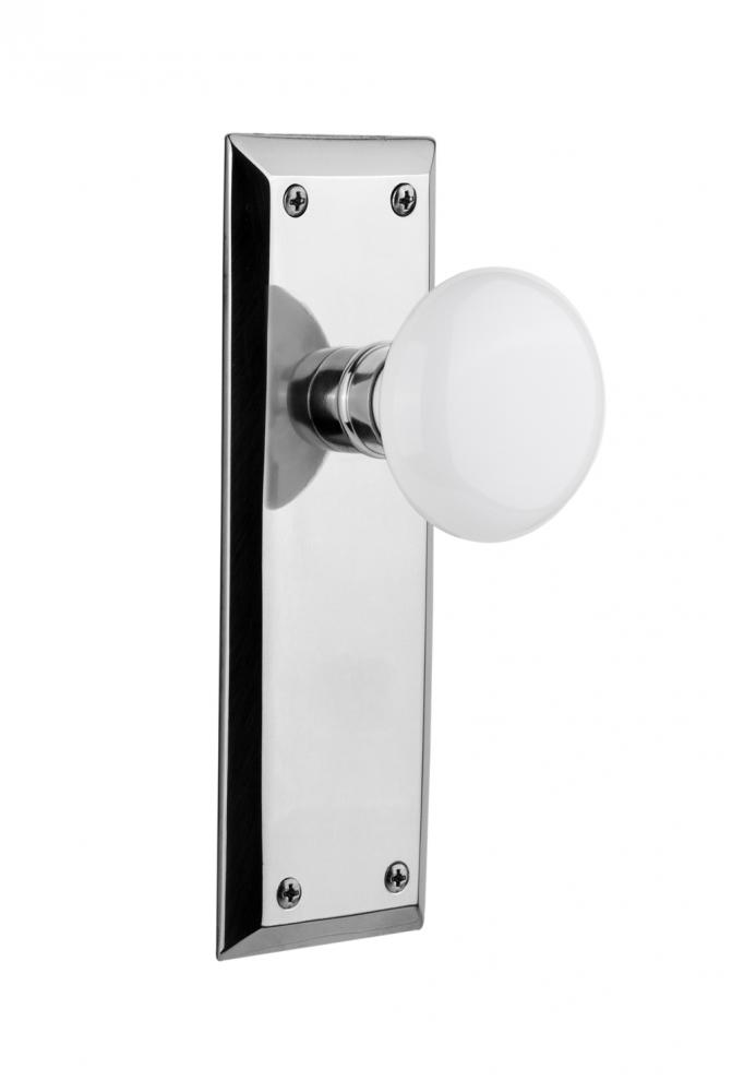 Nostalgic Warehouse New York Plate Privacy White Porcelain Door Knob in Bright Chrome