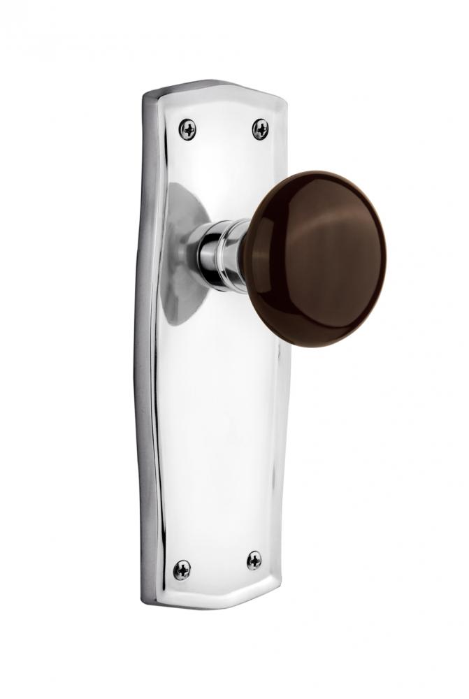 Nostalgic Warehouse Prairie Plate Privacy Brown Porcelain Door Knob in Bright Chrome