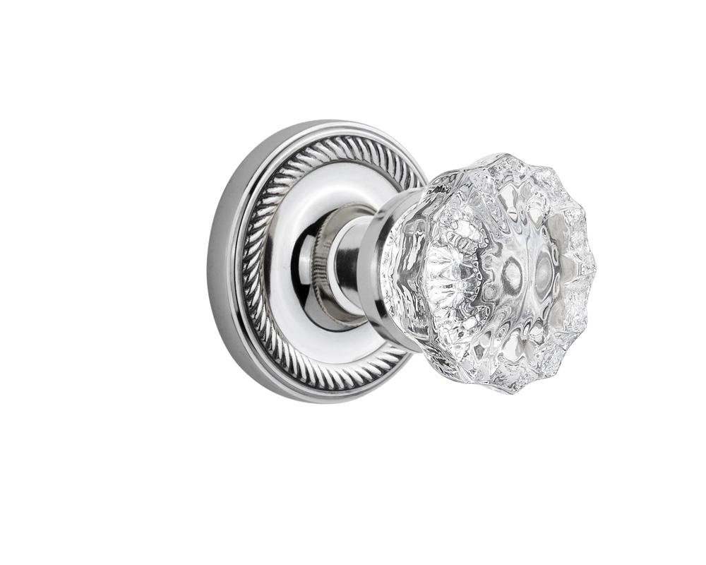 Nostalgic Warehouse Rope Rosette Privacy Crystal Glass Door Knob in Bright Chrome