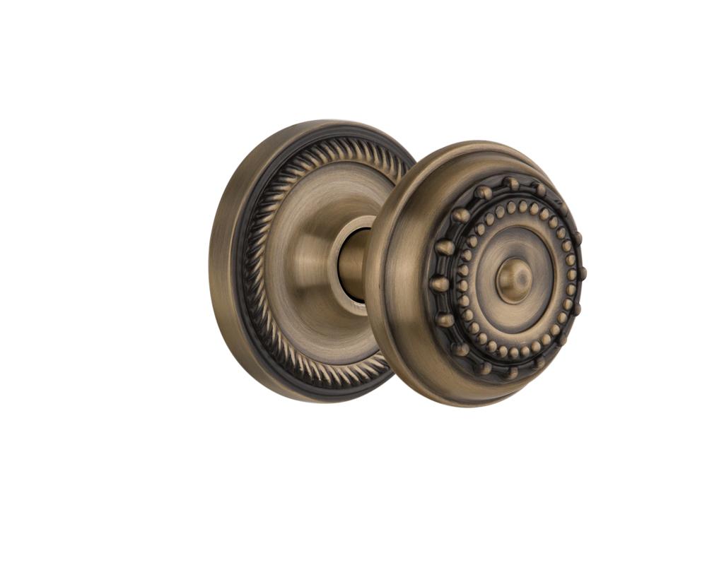 Nostalgic Warehouse Rope Rosette Privacy Meadows Door Knob in Antique Brass