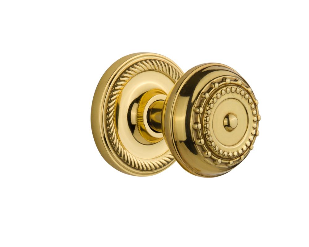 Nostalgic Warehouse Rope Rosette Privacy Meadows Door Knob in Polished Brass