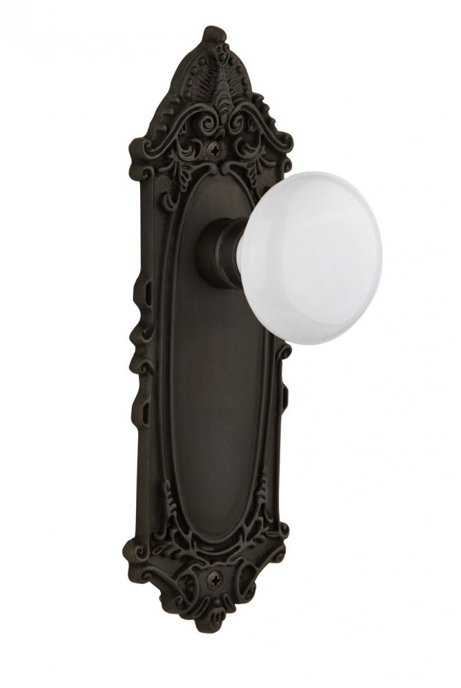 Nostalgic Warehouse Victorian Plate Privacy White Porcelain Door Knob in Oil-Rubbed Bronze
