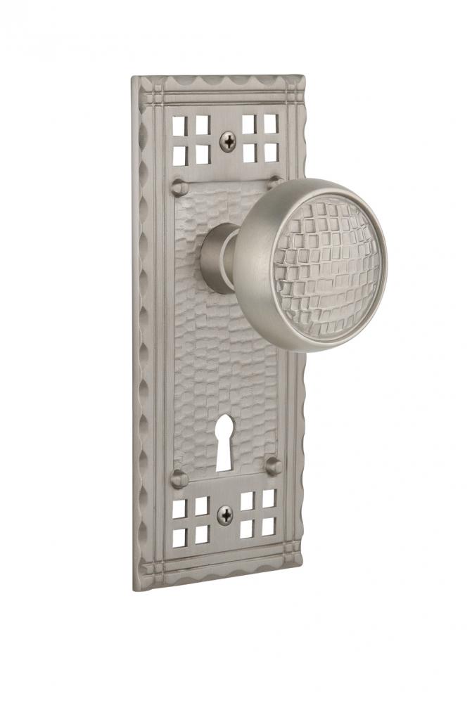Nostalgic Warehouse Craftsman Plate with Keyhole Privacy Craftsman Door Knob in Satin Nickel