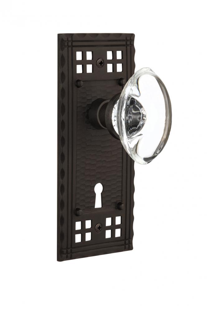 Nostalgic Warehouse Craftsman Plate with Keyhole Privacy Oval Clear Crystal Glass Door Knob in Oil