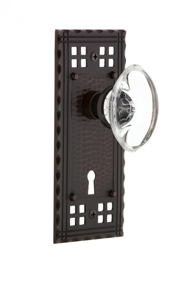 Nostalgic Warehouse Craftsman Plate with Keyhole Privacy Oval Clear Crystal Glass Door Knob in Tim