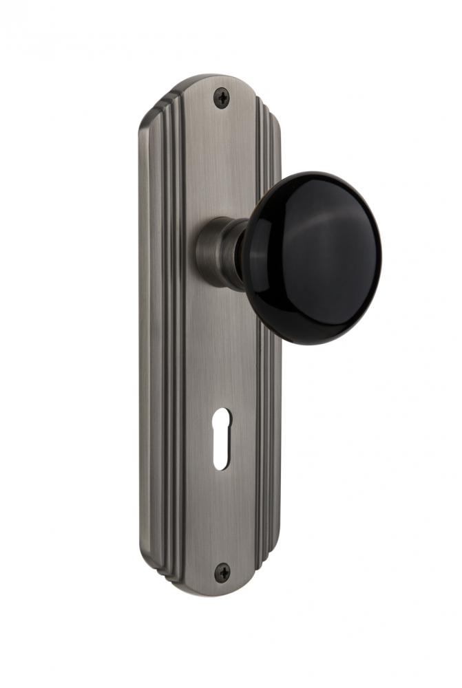 Nostalgic Warehouse Deco Plate with Keyhole Privacy Black Porcelain Door Knob in Antique Pewter