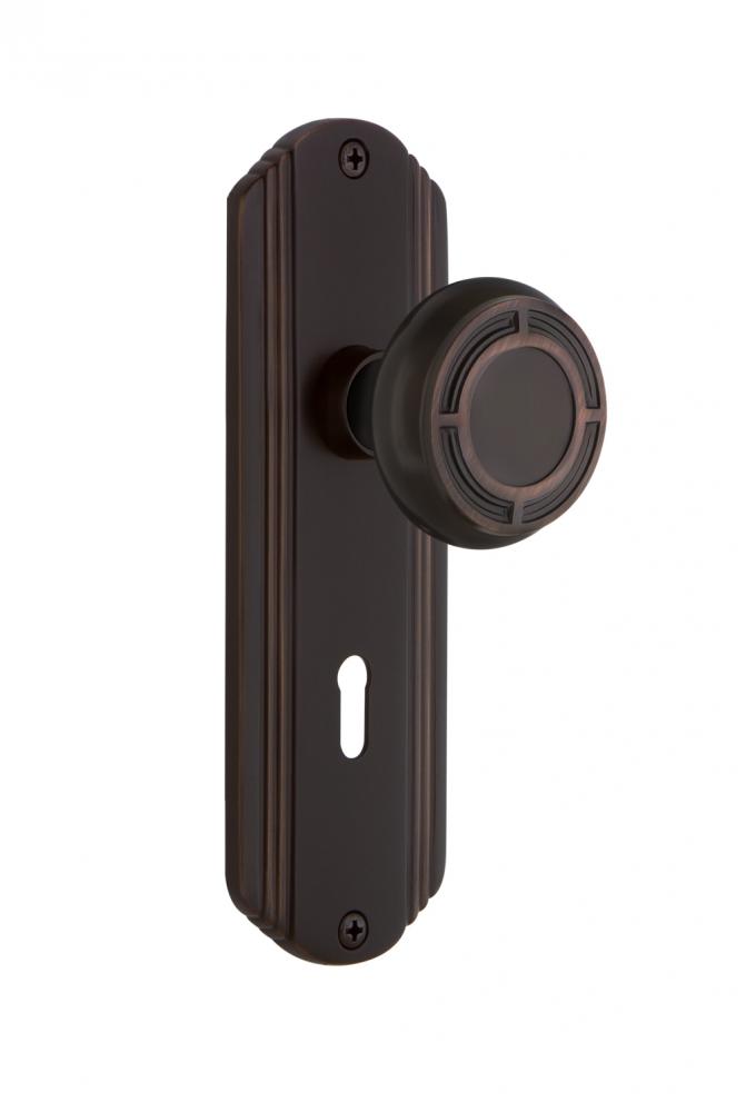 Nostalgic Warehouse Deco Plate with Keyhole Privacy Mission Door Knob in Timeless Bronze