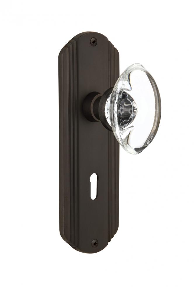 Nostalgic Warehouse Deco Plate with Keyhole Privacy Oval Clear Crystal Glass Door Knob in Oil-Rubb