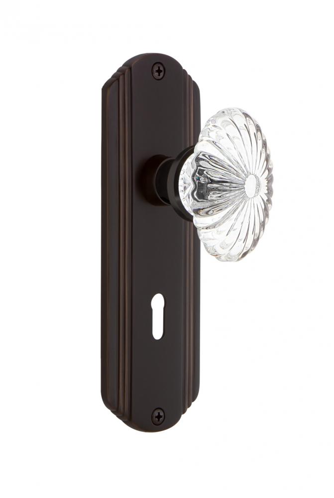 Nostalgic Warehouse Deco Plate with Keyhole Privacy Oval Fluted Crystal Glass Door Knob in Timeles