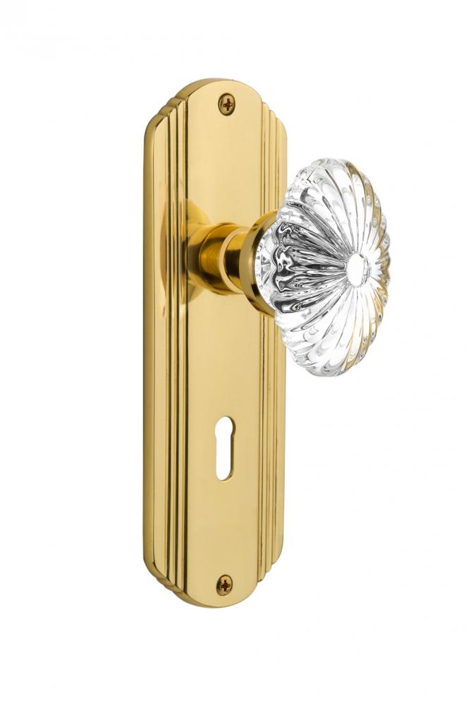 Nostalgic Warehouse Deco Plate with Keyhole Privacy Oval Fluted Crystal Glass Door Knob in Unlacqu