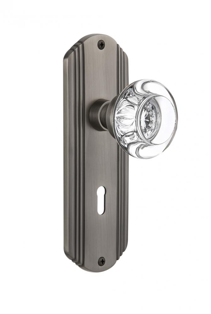 Nostalgic Warehouse Deco Plate with Keyhole Privacy Round Clear Crystal Glass Door Knob in Antique