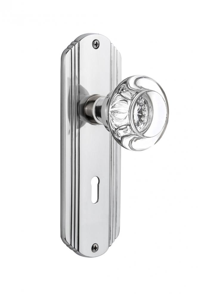 Nostalgic Warehouse Deco Plate with Keyhole Privacy Round Clear Crystal Glass Door Knob in Bright
