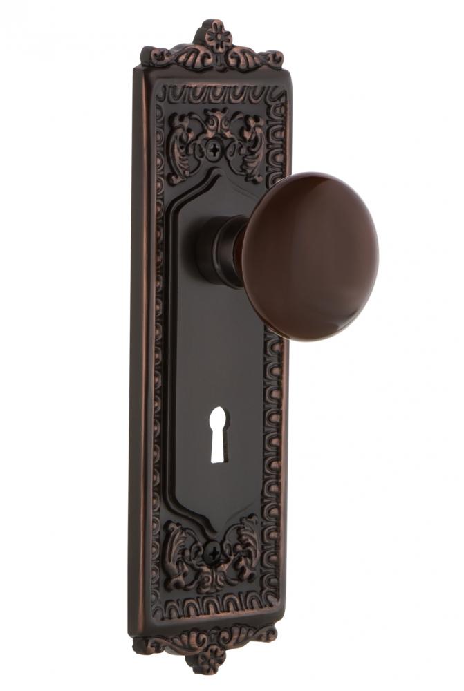 Nostalgic Warehouse Egg & Dart Plate with Keyhole Privacy Brown Porcelain Door Knob in Timeles