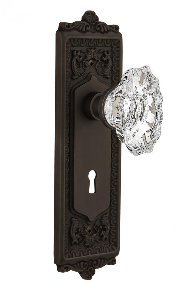 Nostalgic Warehouse Egg & Dart Plate with Keyhole Privacy Chateau Door Knob in Oil-Rubbed Bron