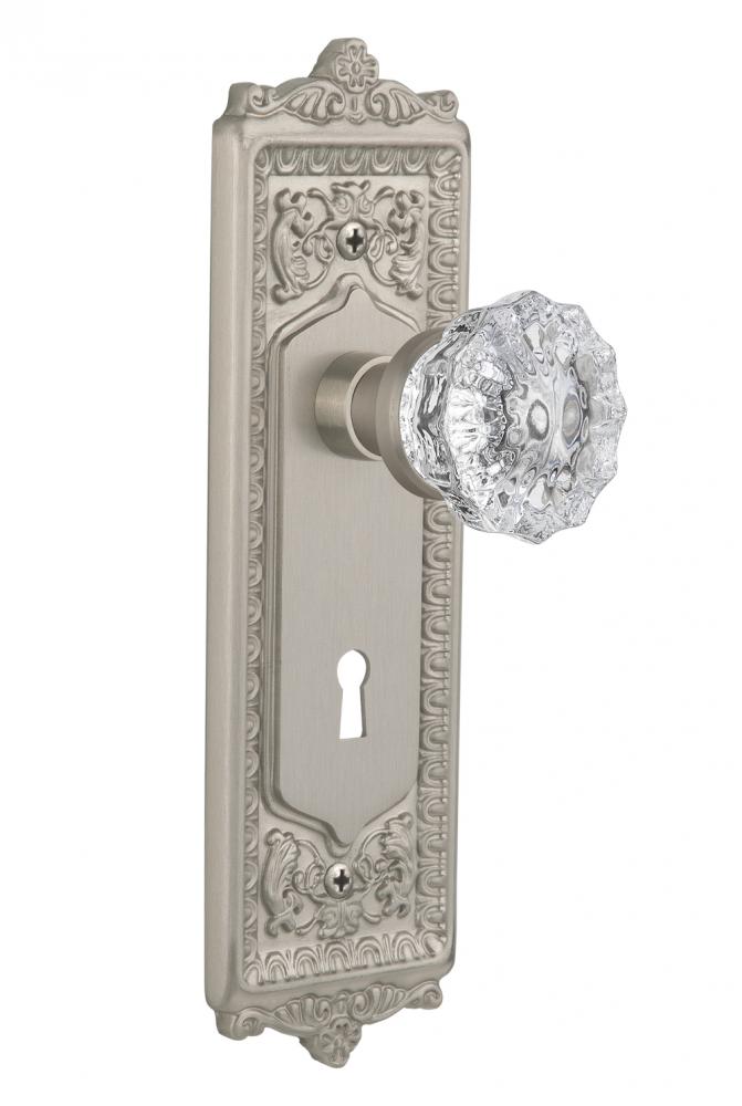 Nostalgic Warehouse Egg & Dart Plate with Keyhole Privacy Crystal Glass Door Knob in Satin Nic