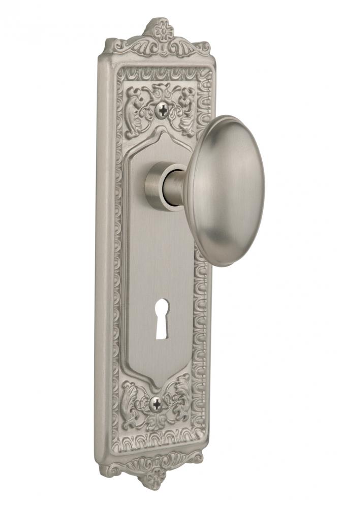 Nostalgic Warehouse Egg & Dart Plate with Keyhole Privacy Homestead Door Knob in Satin Nickel