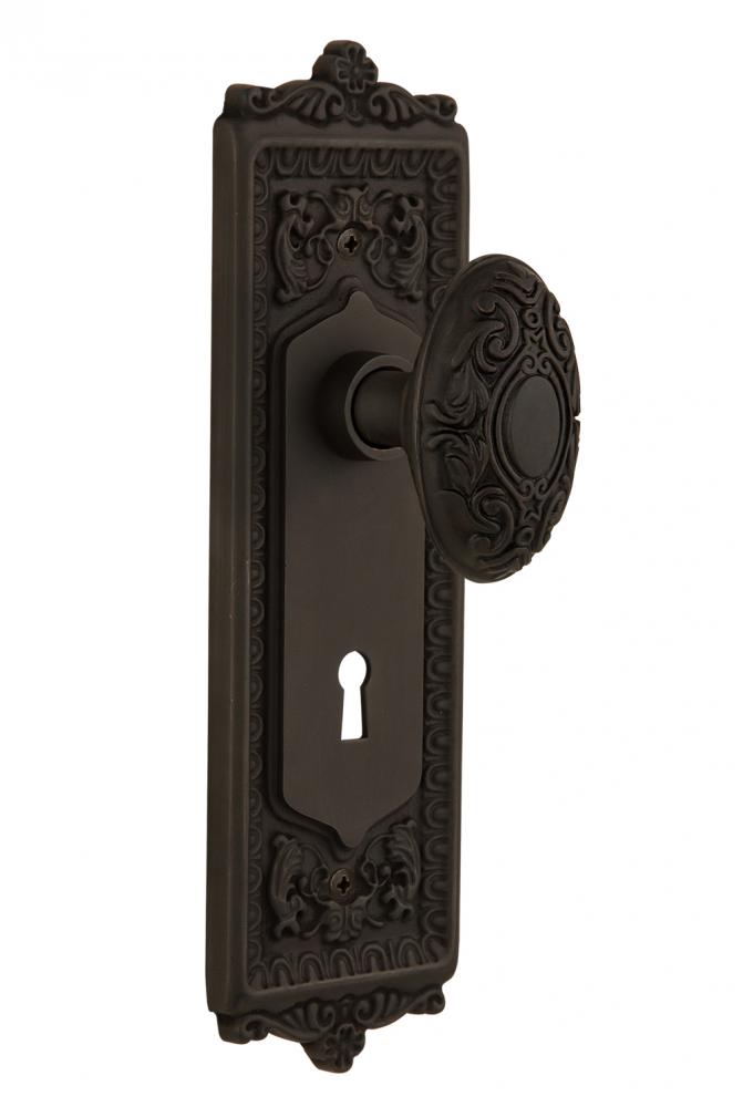 Nostalgic Warehouse Egg & Dart Plate with Keyhole Privacy Victorian Door Knob in Oil-Rubbed Br