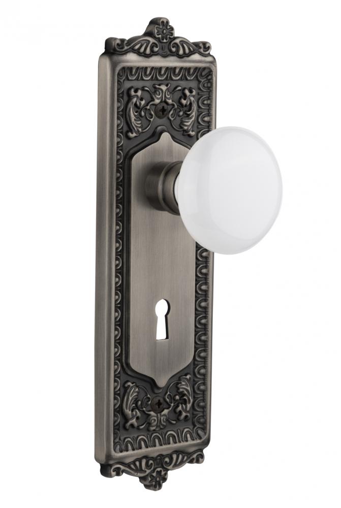 Nostalgic Warehouse Egg & Dart Plate with Keyhole Privacy White Porcelain Door Knob in Antique