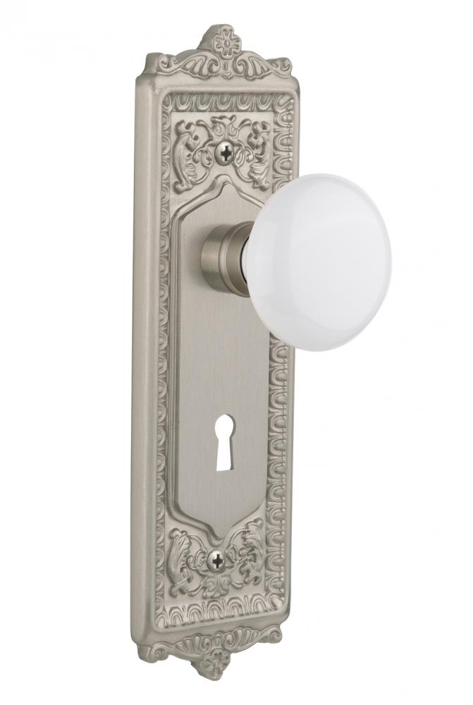 Nostalgic Warehouse Egg & Dart Plate with Keyhole Privacy White Porcelain Door Knob in Satin N