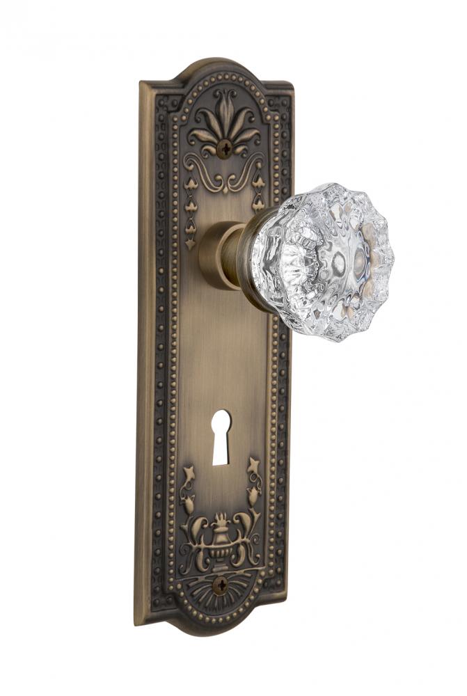 Nostalgic Warehouse Meadows Plate with Keyhole Privacy Crystal Glass Door Knob in Antique Brass