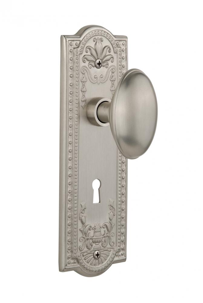 Nostalgic Warehouse Meadows Plate with Keyhole Privacy Homestead Door Knob in Satin Nickel