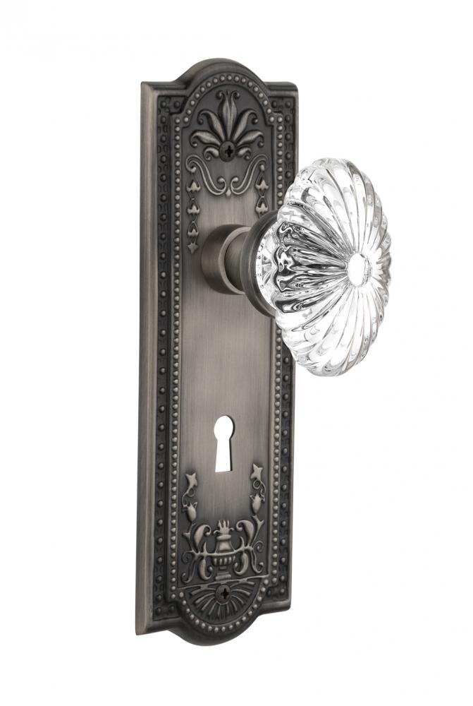 Nostalgic Warehouse Meadows Plate with Keyhole Privacy Oval Fluted Crystal Glass Door Knob in Anti