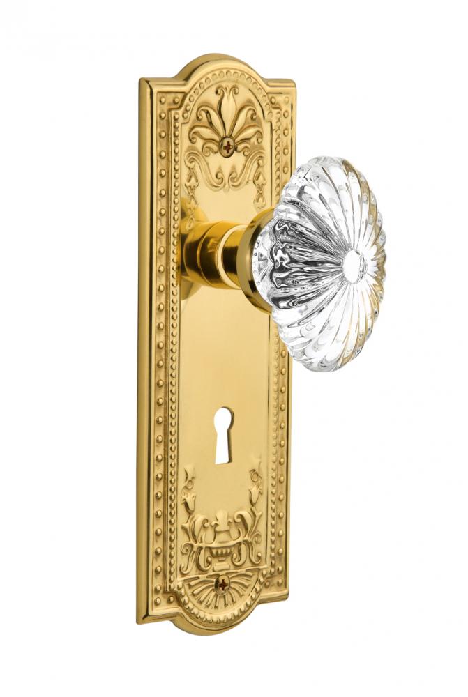 Nostalgic Warehouse Meadows Plate with Keyhole Privacy Oval Fluted Crystal Glass Door Knob in Poli