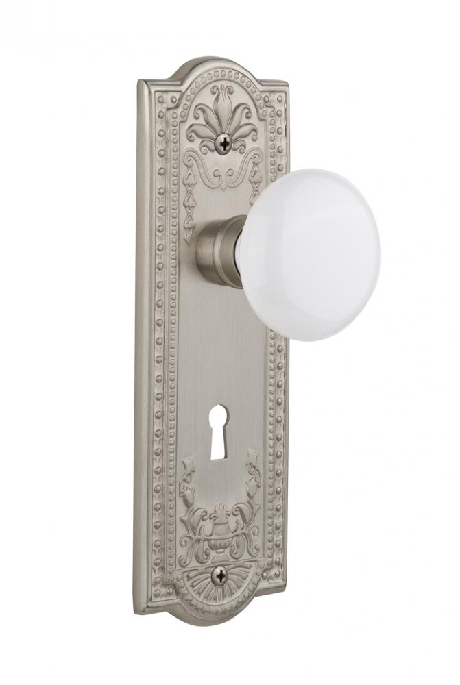 Nostalgic Warehouse Meadows Plate with Keyhole Privacy White Porcelain Door Knob in Satin Nickel