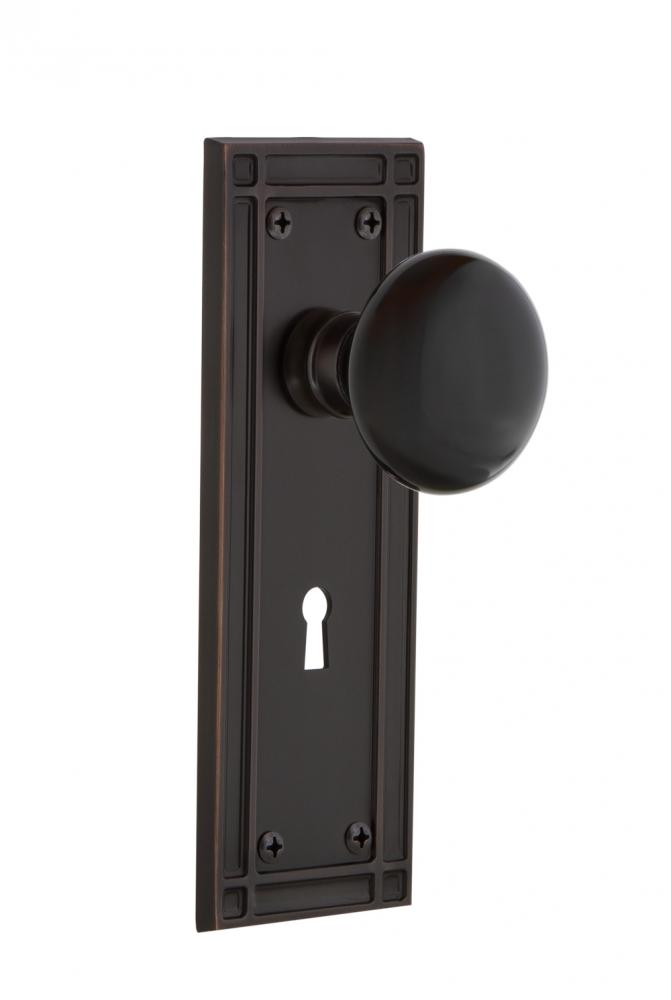 Nostalgic Warehouse Mission Plate with Keyhole Privacy Black Porcelain Door Knob in Timeless Bronz