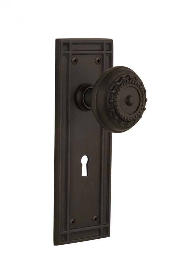 Nostalgic Warehouse Mission Plate with Keyhole Privacy Meadows Door Knob in Oil-Rubbed Bronze