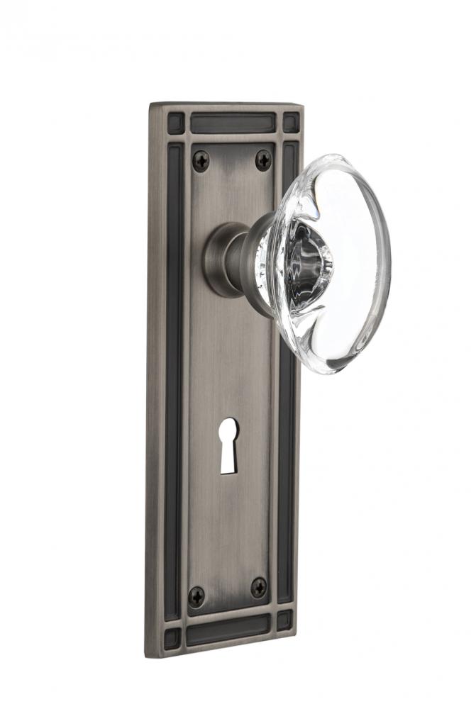 Nostalgic Warehouse Mission Plate with Keyhole Privacy Oval Clear Crystal Glass Door Knob in Antiq