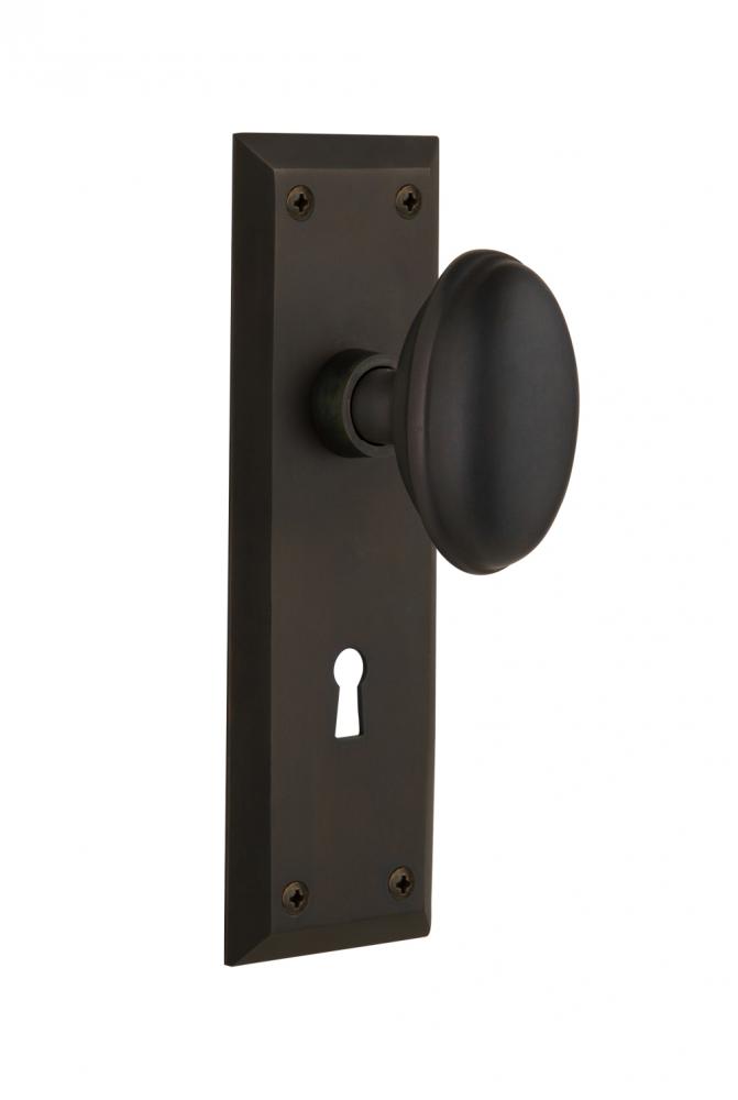 Nostalgic Warehouse New York Plate with Keyhole Privacy Homestead Door Knob in Oil-Rubbed Bronze