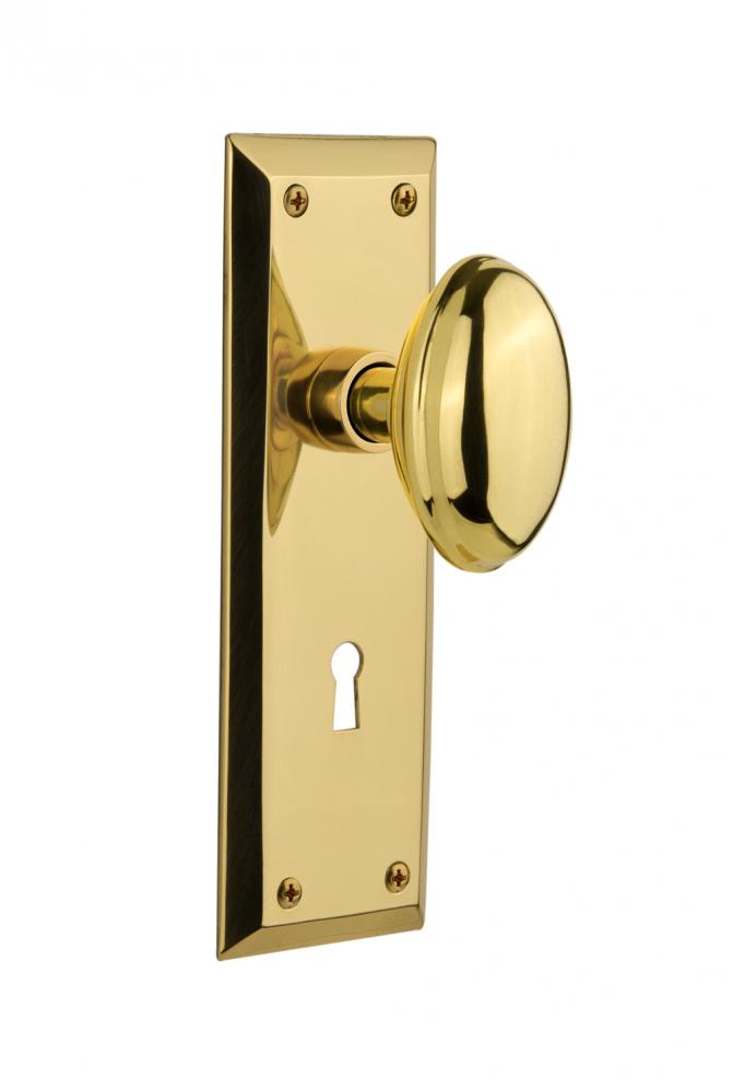 Nostalgic Warehouse New York Plate with Keyhole Privacy Homestead Door Knob in Polished Brass