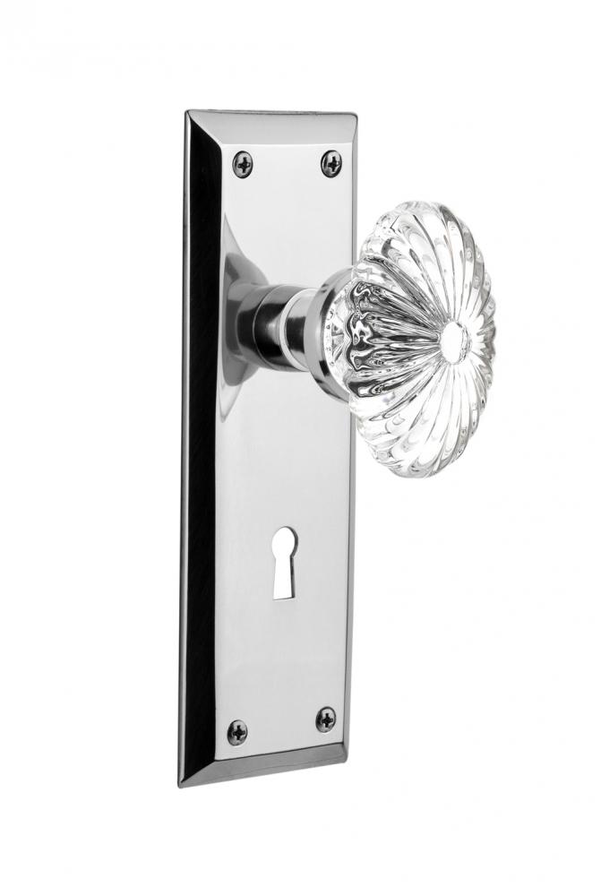 Nostalgic Warehouse New York Plate with Keyhole Privacy Oval Fluted Crystal Glass Door Knob in Bri